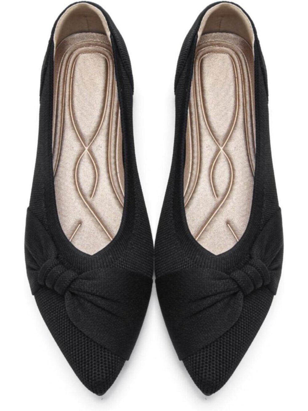 Women's Black Pointed Toe Ballet Flats Comfortable Knit Mesh Casual Shoes
